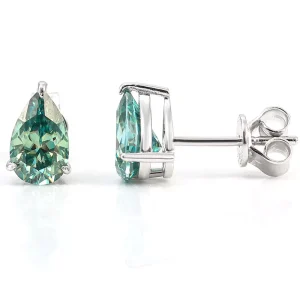 Pear shaped cut green moissanite single drill earrings